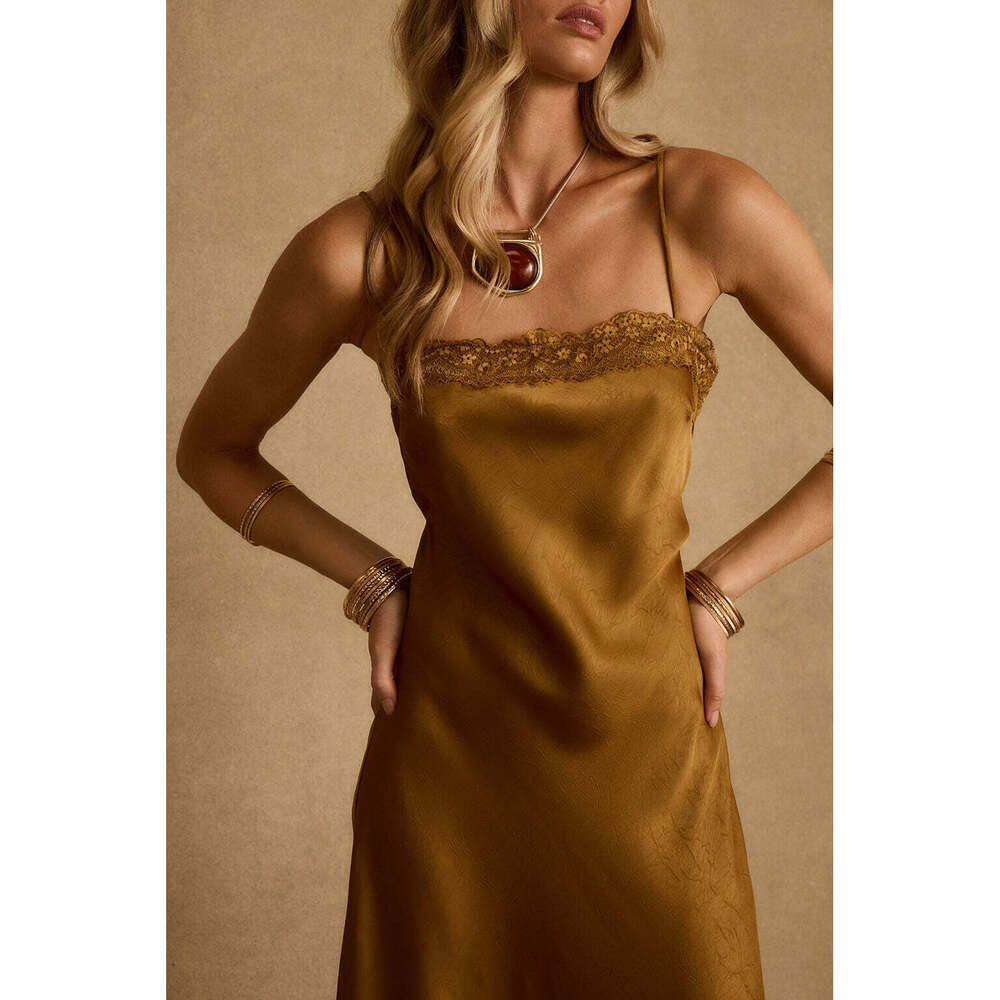 12th Tribe Fia Gold Satin Maxi Dress Size S - Picture 3 of 3